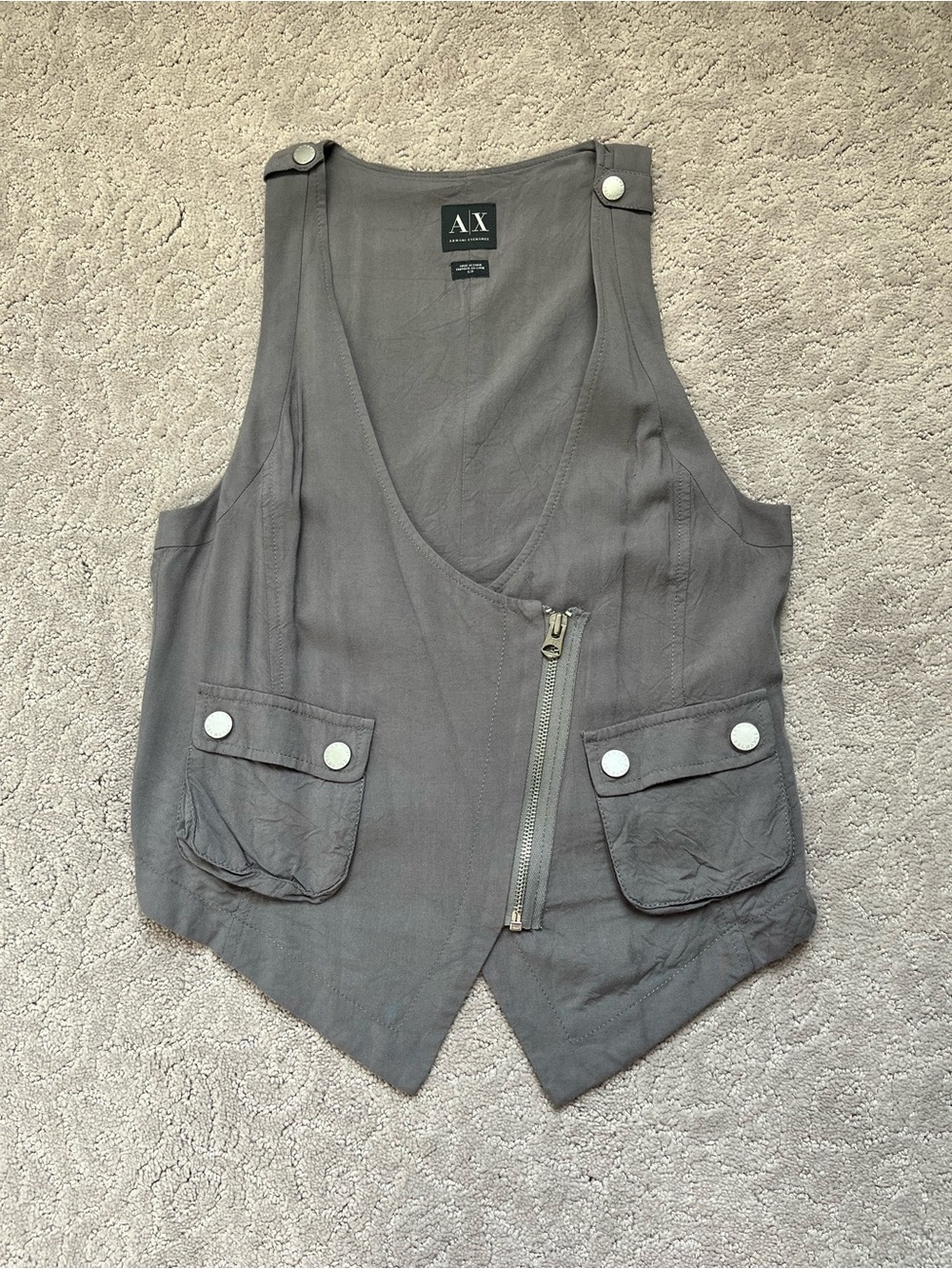 A/X Armani Exchange Charcoal Gray Asymmetrical Zip Utility Vest
